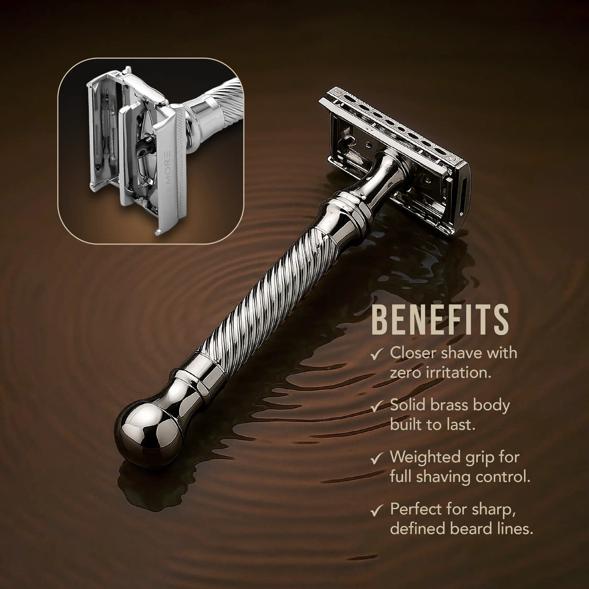 Butterfly Style Razor Brassbound Butterfly Razor-Precision Shave, Easy Blade Change, Comfort ...